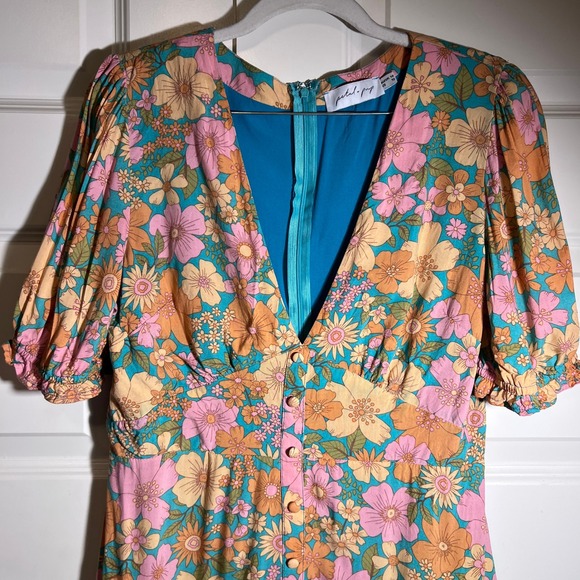 Petal & Pup Jefree Retro Floral Print Midi Dress, Women's US Size 10 - Picture 5 of 15